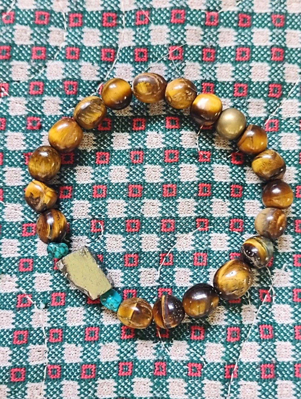 Tiger Eye and Pyrite Crystal Stretch Bracelet